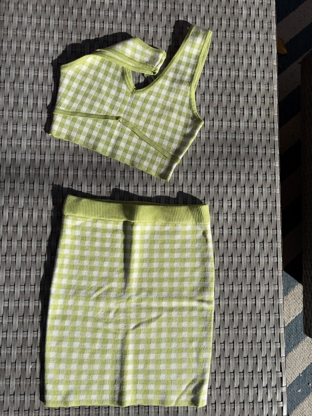 iris Lime Green and White Gingham Knit Skirt Set